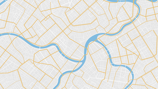 Map city, gps navigator. City area vector background map, streets and water cartography illustration. Widescreen proportion, digital flat design streetmap. Top view. Abstract transportation. Detailed view of city from above.