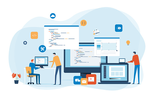 Web Design And Mobile Application Design Process Concept With Designer ...