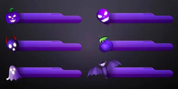Vector illustration of Purple Halloween theme Lower Third Title Banners with Spooky Halloween Elements for Screen Broadcast