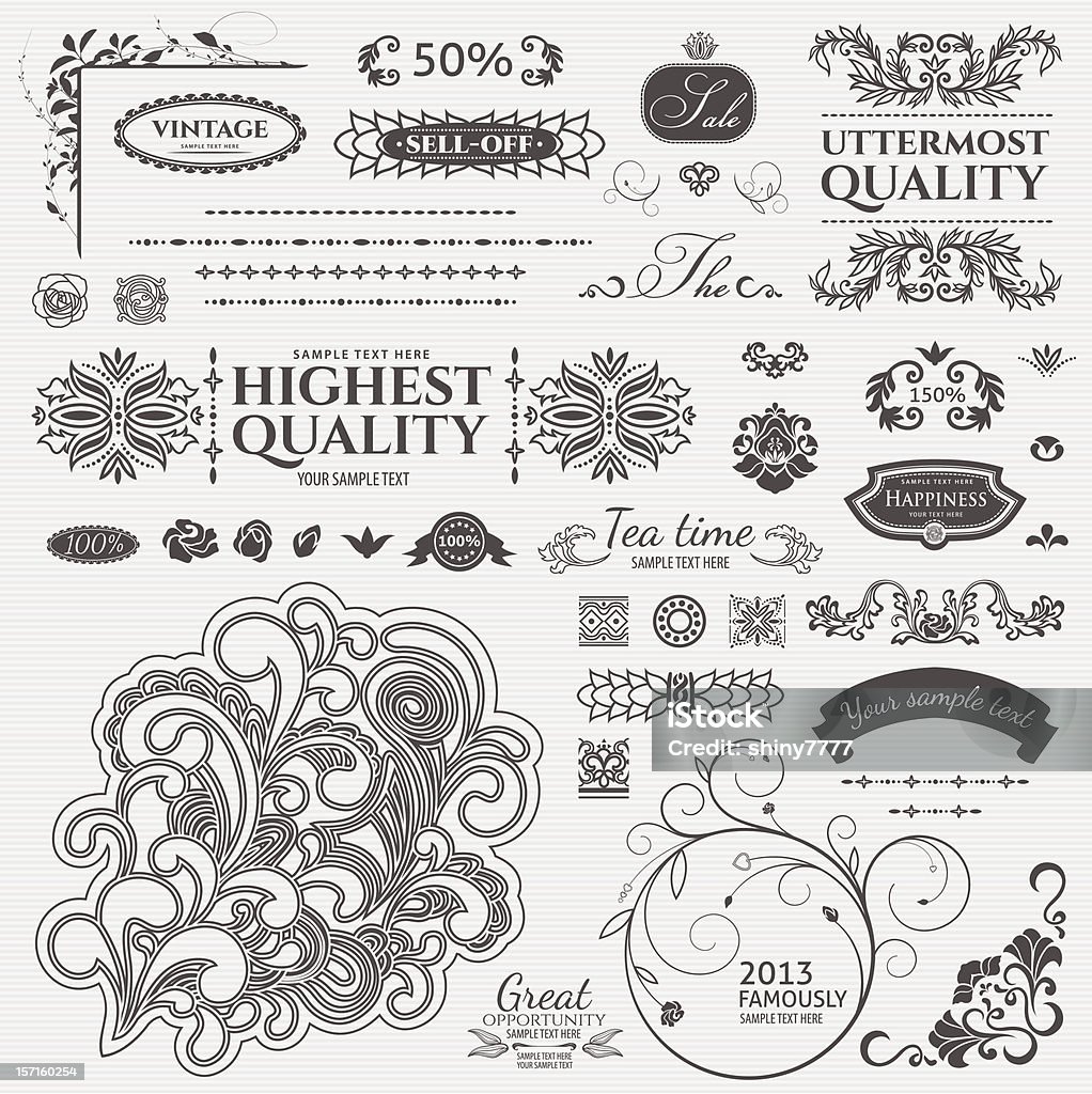 Vintage Ornament Vector set: Typographic Ornaments / Design elements.  Floral and ornamental symbols. Vintage Labels.  Vector illustration EPS 8 - does not contain any transparency effects Award Ribbon stock vector