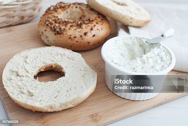 Bagels With Cream Cheese Stock Photo - Download Image Now - American Culture, Bagel, Baked