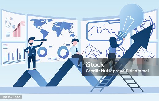 istock Business people doing various activities with arrows. Strategic planning, Innovation, data analysis and goal achievement. 1571620558