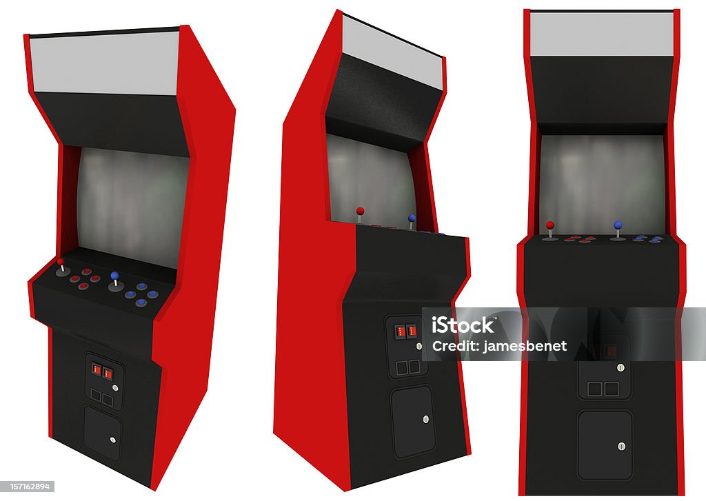 Arcade Geräte drei View (isoliert - Lizenzfrei Videospielhalle Stock-Foto