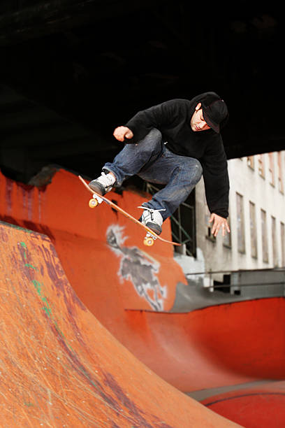 istock Skateboarder Dropping In on a Ramp 157162977
