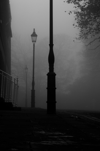 foggy victorian street early evening
