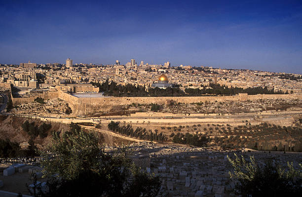 vue panoramique de jérusalem - mount of olives photos et images de collection