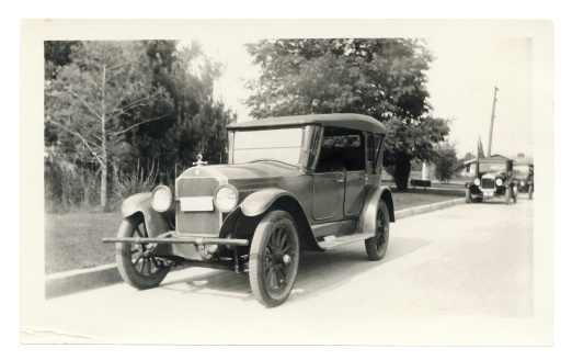 Black and White Photo of an Old Car