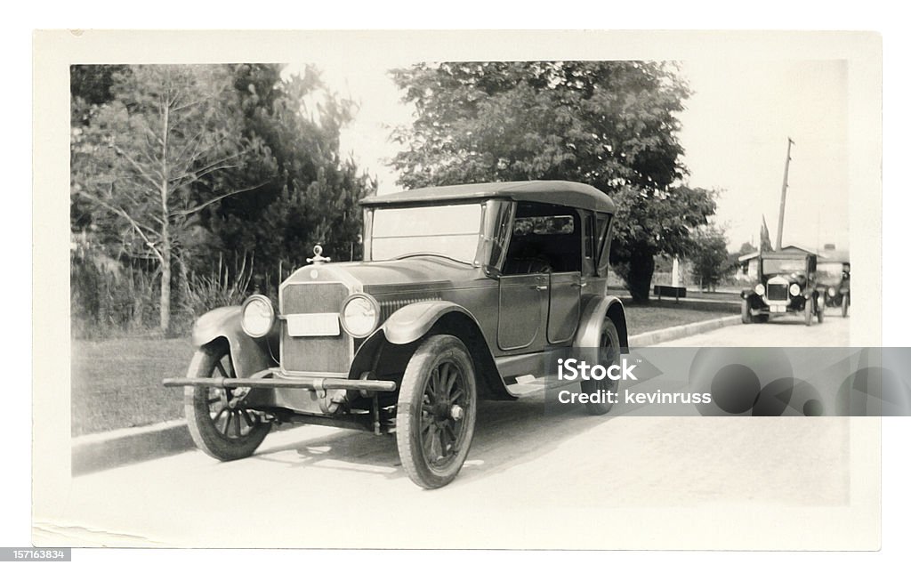 Black and White Photo of an Old Car  1920-1929 Stock Photo