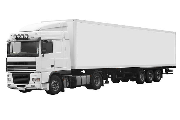 White articulated truck on a white background with path stock photo