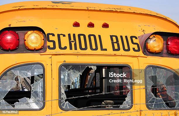 Old School Bus Stock Photo - Download Image Now - School Bus, Crash, Broken