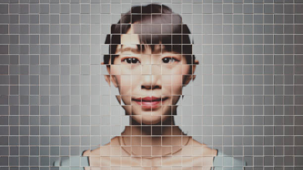 Avatar n. 2 Broken image, diffracted through pixelated glass, of a CGI woman, that becomes an avatar. *** No model was used. Basic CGI mannequins were blurred by blocky glass material *** hs pixels stock pictures, royalty-free photos & images