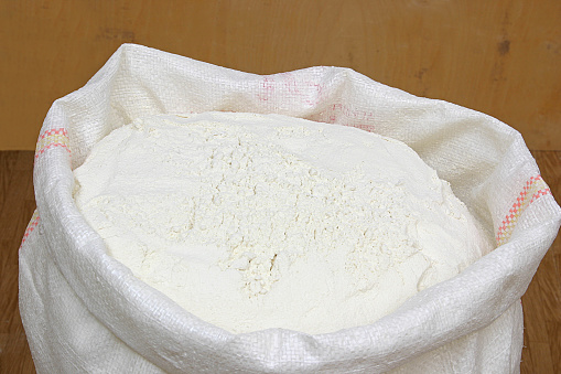 Close up of a bag with wheat flour.