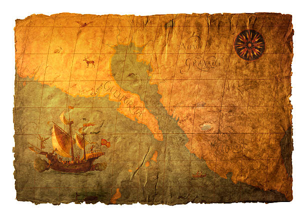 mapa do mundo antigo em superfície de textura rica - galleon - fotografias e filmes do acervo