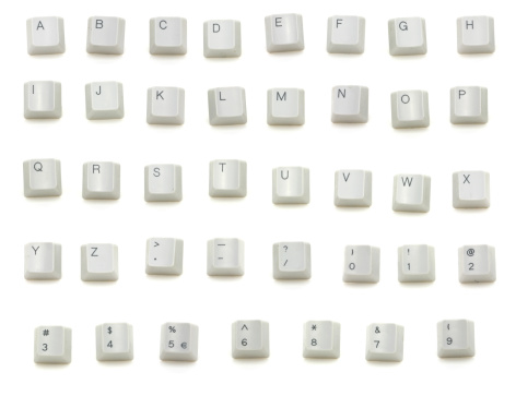 Keys from a keyboard isolated on white.  Write your own message.  Includes full alphabet and numbers.