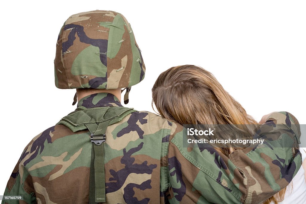 Soldato con ragazza - Foto stock royalty-free di Sfondo bianco