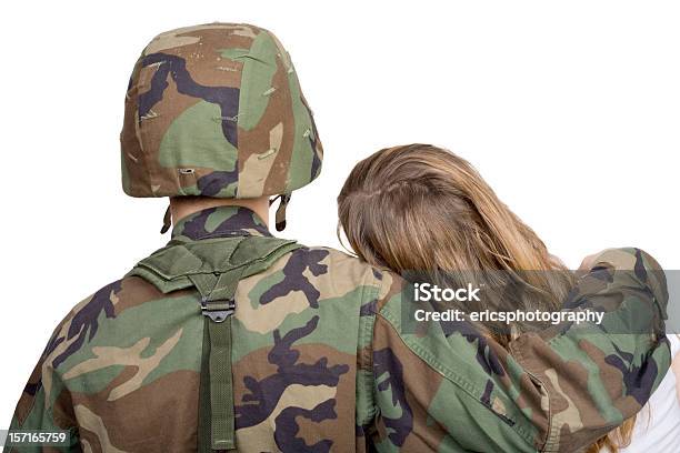 Foto de Soldado Com Namorada e mais fotos de stock de Fundo Branco - Fundo Branco, Veterano de Guerra, Amizade