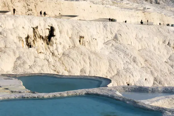 Photo of White travertine limestone rock formations known as the cotton castle, Pamukkale, Denizli, Anatolia, Turkey, Asia Minor, Asia