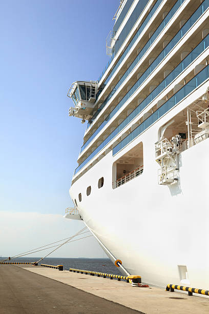 istock Bow part of cruise ship, moored at pier. 157167620