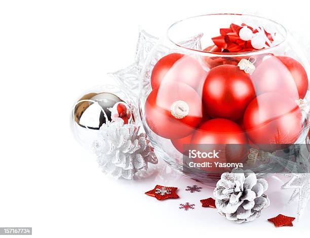Christmas Red Balls With Festive Tinsel Stock Photo - Download Image Now - Bright, Christmas, Cut Out