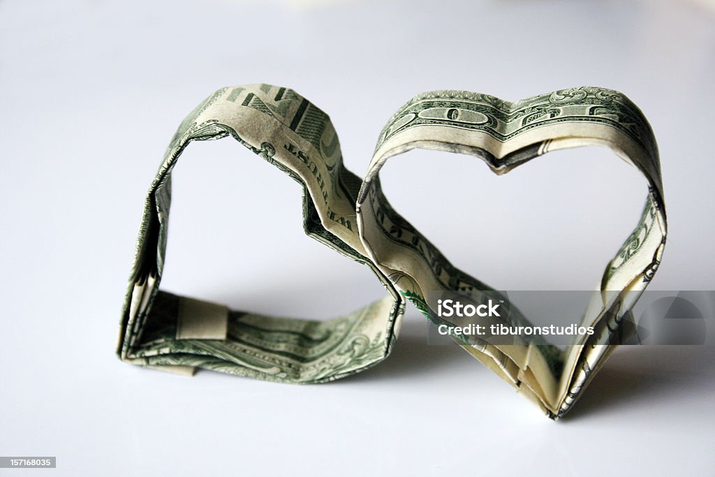 Origami dinheiro corações feitos dos EUA. Dólares americanos - Royalty-free Unidade Monetária Foto de stock