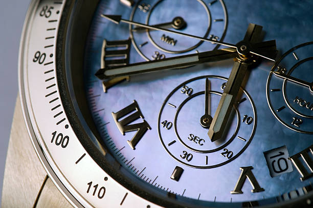 An up close picture of a chronograph stock photo