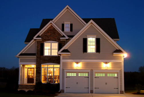 Front Elevation of Home Shot at Night.