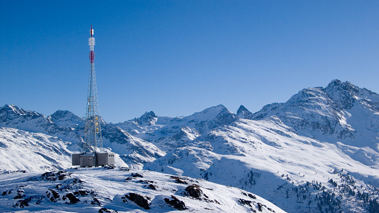 Large communications antennae, high in the  Austrian Alps.  Near the ski resort of St Anton. 