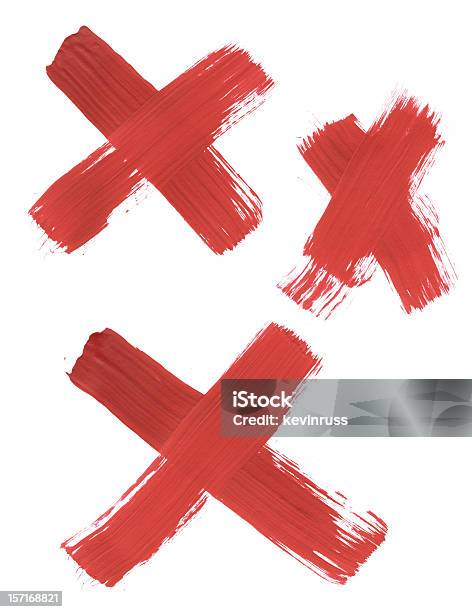 Three Thickly Painted Red Exes Stock Photo - Download Image Now - Letter X, Brush Stroke, Abstract