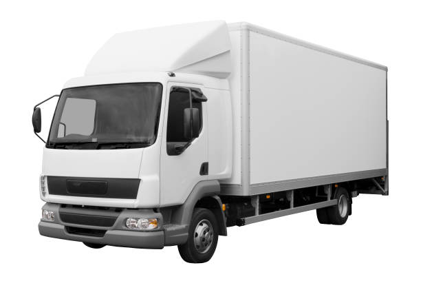 istock White truck isolated on white background with path 157168926
