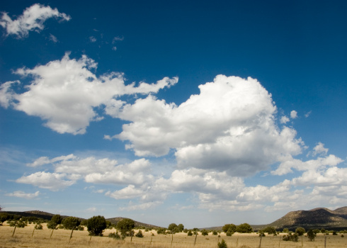 Dark blue sky with large clouds in Big Bend National Park, Texas