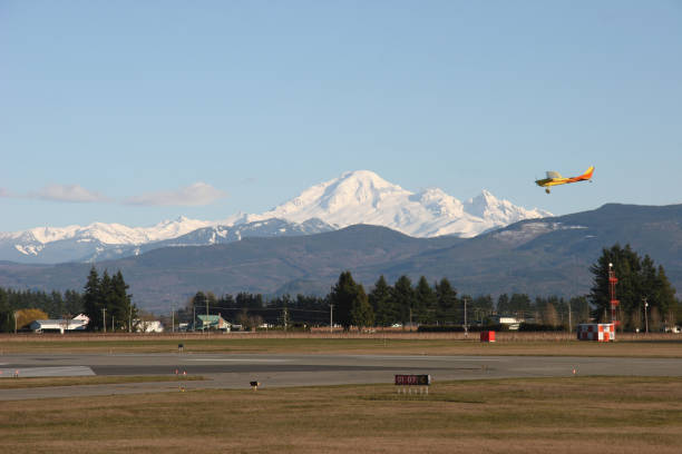 istock Small Town Airport with Plane and Snowcapped Mountain 157169520