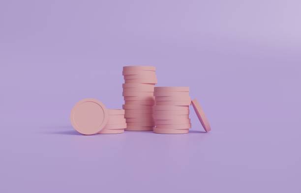 istock 3D coin stack saving money-coin concept on purple background. 3D render illustration 1571704736