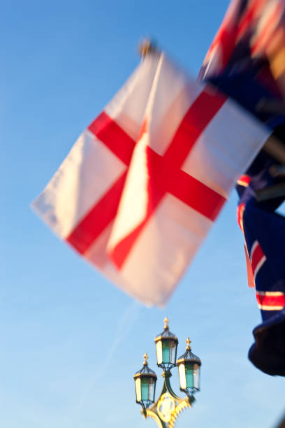 St George Flag and  street light; London; United Kingdom