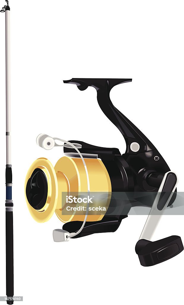 Fishing rod detailed vector file of fishing rod and fishing reel. Isolated illustrations, easy to use. Aluminum stock vector