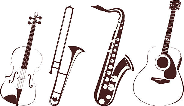 ilustrações, clipart, desenhos animados e ícones de instrumentos musicais - trumpet musical instrument isolated jazz