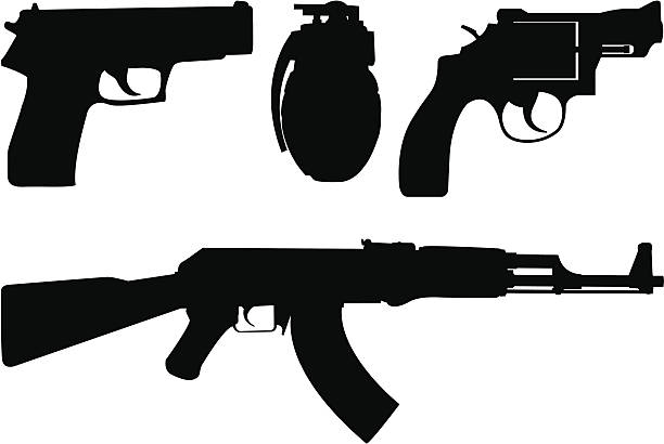 illustrazioni stock, clip art, cartoni animati e icone di tendenza di arma - handgun