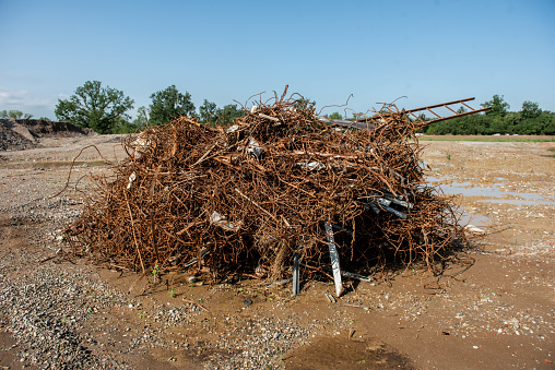 waste of iron and other metals\nMacro images of wire and steel cables