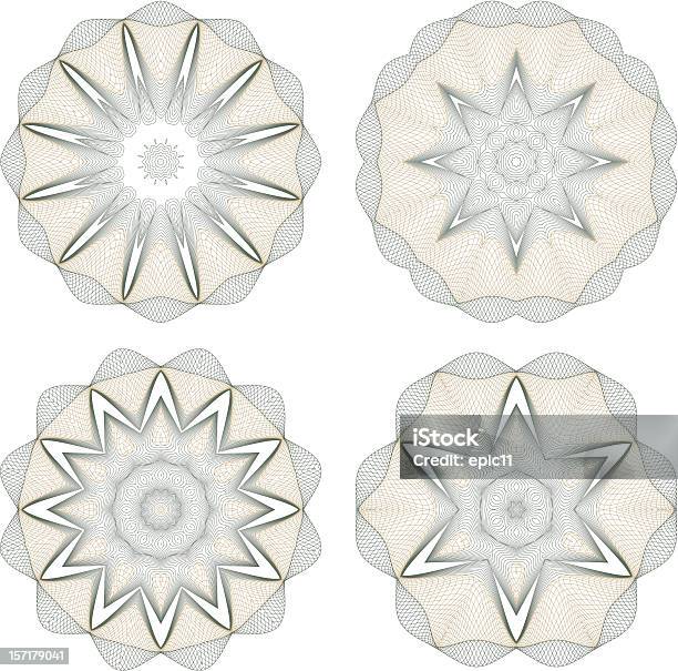 Set Di Vettore Rotondo Guilloché Coccarde - Immagini vettoriali stock e altre immagini di A forma di stella - A forma di stella, Cerchio, Curvo