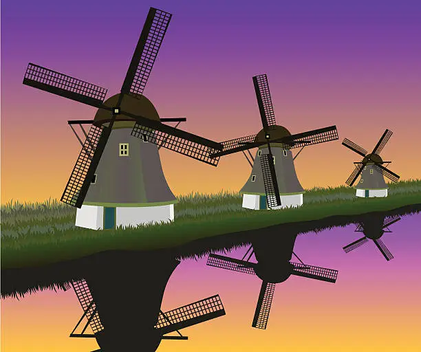 Vector illustration of Windmills