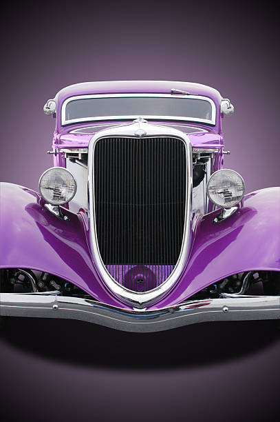Auto Car - 1934 Ford Hot Rod Front Purple  hot rod car stock pictures, royalty-free photos & images