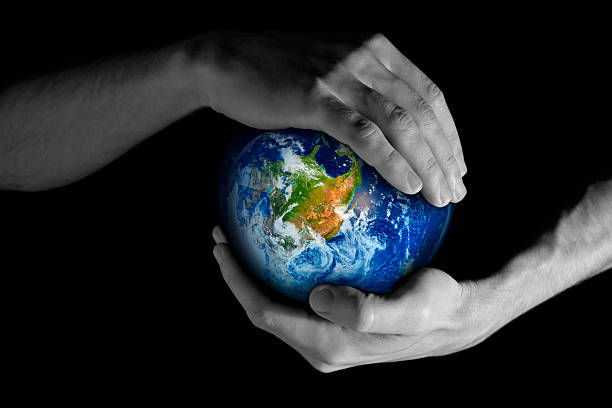 tome cuidado do nosso planeta! - earth globe human hand symbols of peace imagens e fotografias de stock