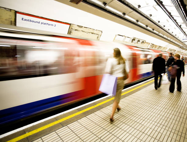 London, UK - 12 14 2017: London underground train arrives to Lambeth North station.
