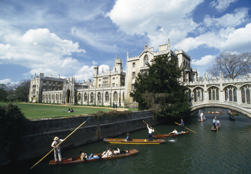Punting on the River Cam with St Johns College and the Bridge of Sighs in Cambridge, England