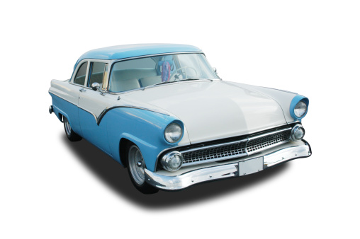 1955 Ford Fairlane. Clipping paths included for car, for window transparency, and for shadow.