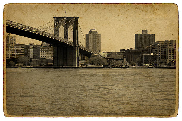 ビンテージブルックリン橋 - brooklyn new york city retro revival old fashioned ストックフォトと画像