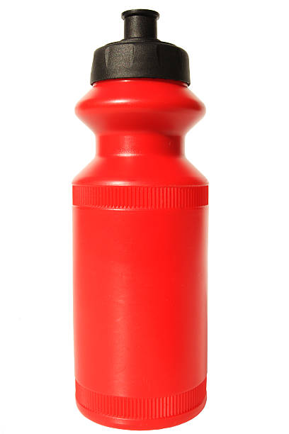 new red water bottle stock photo
