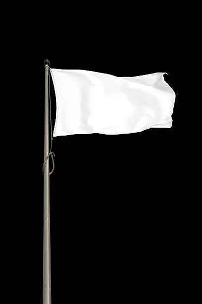 Blank white flag, isolated on black background. Clipping path included.
