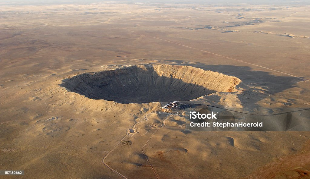 Aerial view of Barringer crater (meteor impact) in Arizona  Meteor Crater Stock Photo