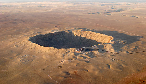 Aerial view of Barringer crater (meteor impact) in Arizona  meteor crater photos stock pictures, royalty-free photos & images