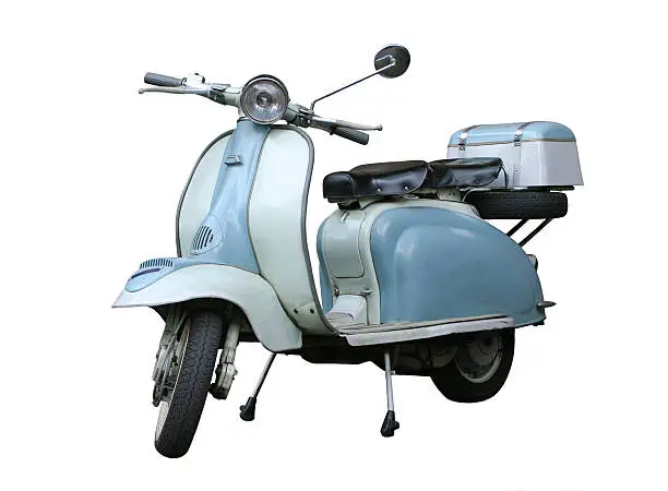 Photo of Italian vintage scooter isolated on white, Rome Italy